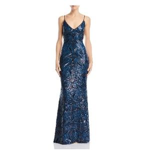 Avery G Open-Back Sequined Gown